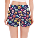 Cartoon Macaron Pattern Print Women's Split Running Shorts