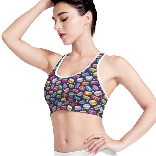Cartoon Macaron Pattern Print Women's Sports Bra