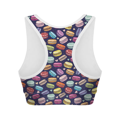 Cartoon Macaron Pattern Print Women's Sports Bra