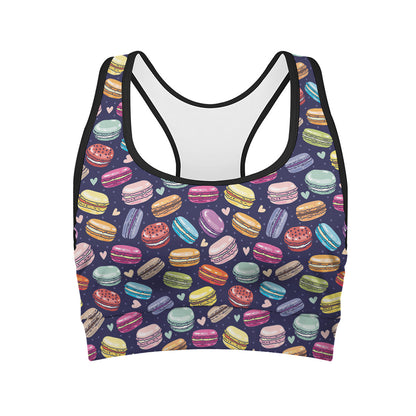 Cartoon Macaron Pattern Print Women's Sports Bra