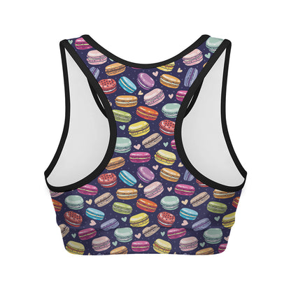 Cartoon Macaron Pattern Print Women's Sports Bra