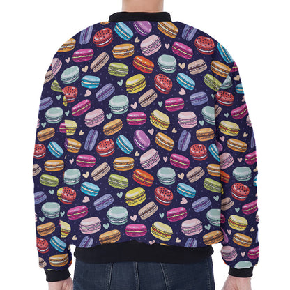 Cartoon Macaron Pattern Print Zip Sleeve Bomber Jacket