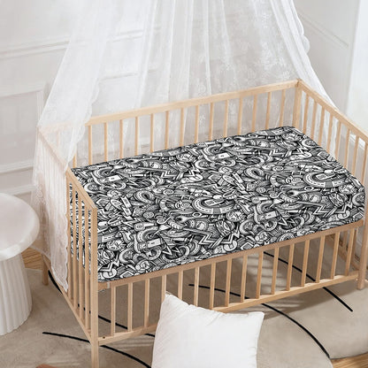 Cartoon Mechanic Pattern Print Baby Crib Sheet