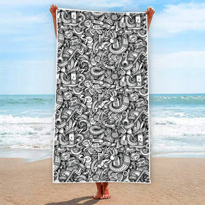 Cartoon Mechanic Pattern Print Beach Towel