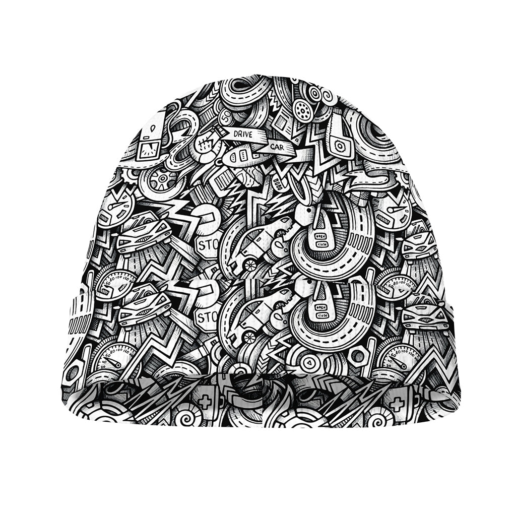 Cartoon Mechanic Pattern Print Beanie