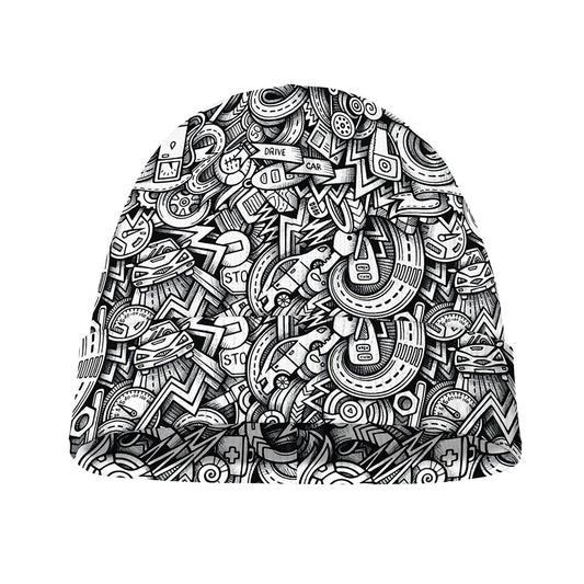 Cartoon Mechanic Pattern Print Beanie