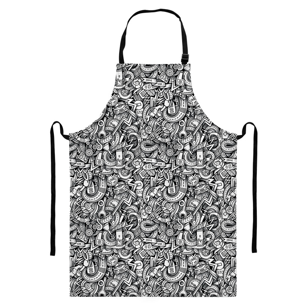 Cartoon Mechanic Pattern Print Bib Apron With Pocket