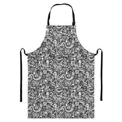 Cartoon Mechanic Pattern Print Bib Apron With Pocket