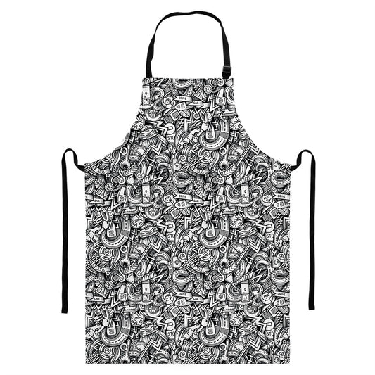 Cartoon Mechanic Pattern Print Bib Apron With Pocket