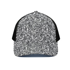 Cartoon Mechanic Pattern Print Black Mesh Trucker Cap