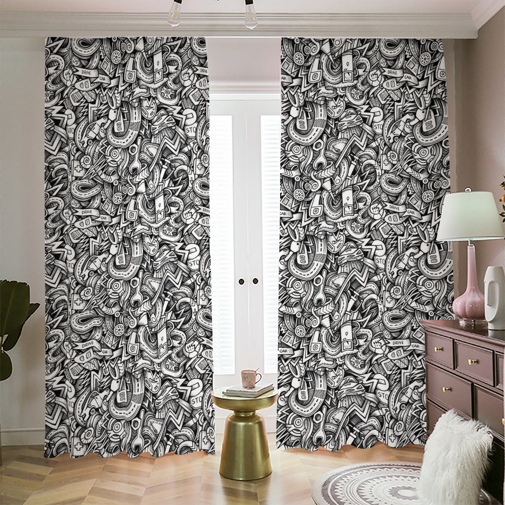 Cartoon Mechanic Pattern Print Blackout Pencil Pleat Curtains