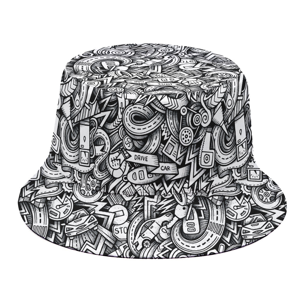 Cartoon Mechanic Pattern Print Bucket Hat