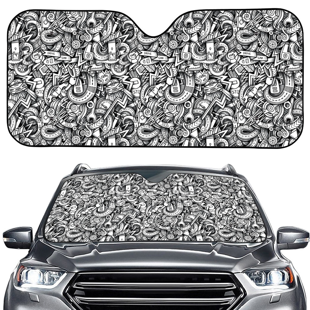 Cartoon Mechanic Pattern Print Car Windshield Sun Shade