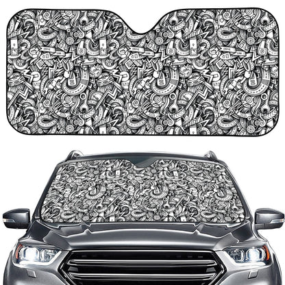 Cartoon Mechanic Pattern Print Car Windshield Sun Shade