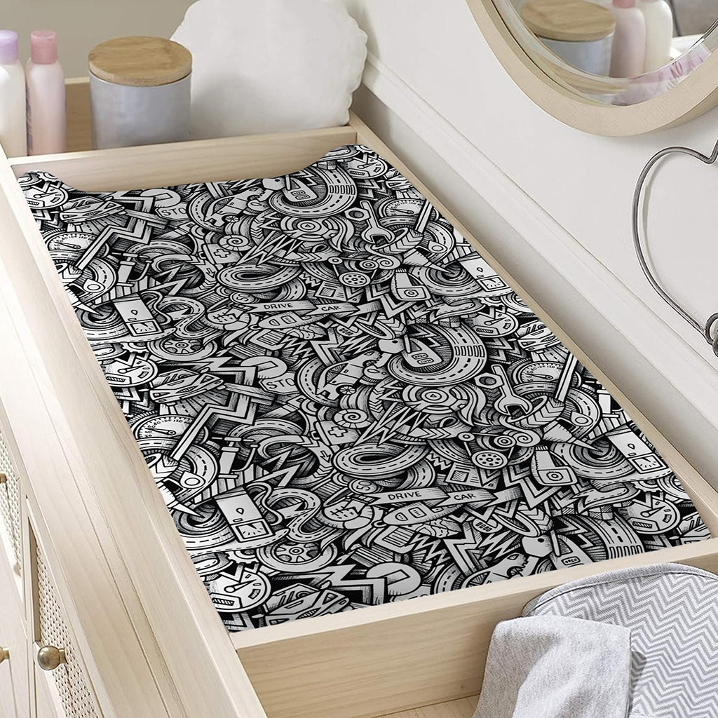 Cartoon Mechanic Pattern Print Changing Pad Cover