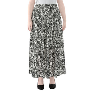 Cartoon Mechanic Pattern Print Chiffon Maxi Skirt