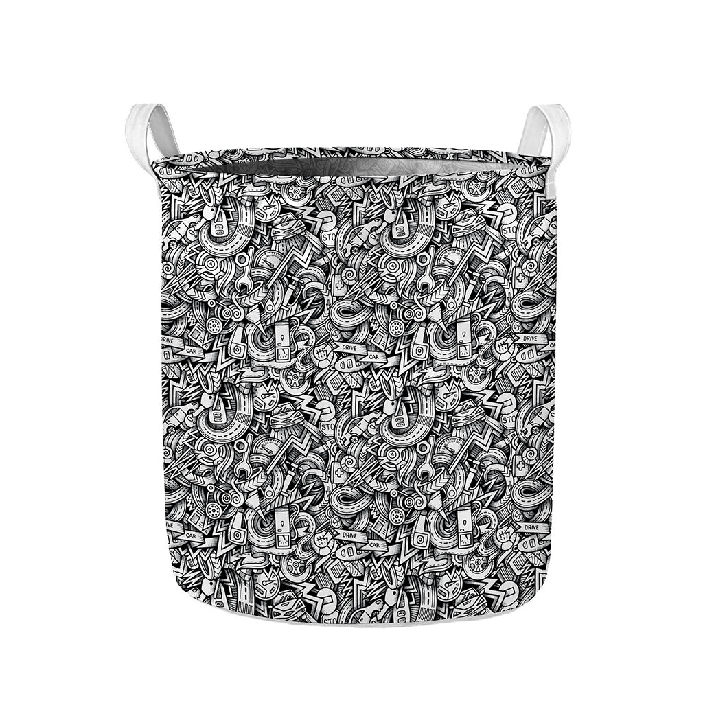 Cartoon Mechanic Pattern Print Collapsible Laundry Basket