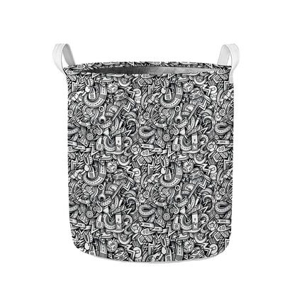 Cartoon Mechanic Pattern Print Collapsible Laundry Basket