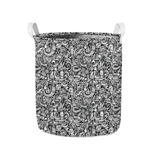 Cartoon Mechanic Pattern Print Collapsible Laundry Basket