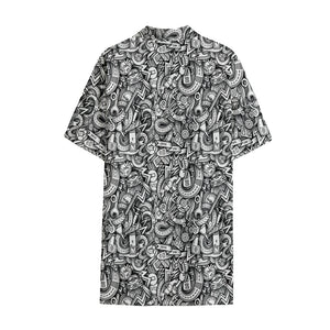 Cartoon Mechanic Pattern Print Cotton Hawaiian Shirt