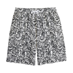 Cartoon Mechanic Pattern Print Cotton Shorts