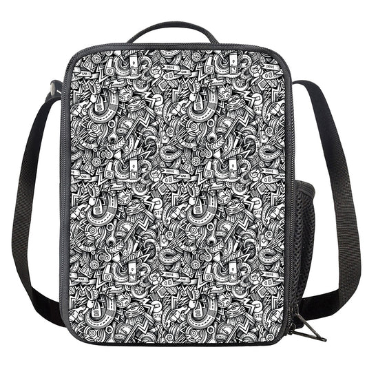 Cartoon Mechanic Pattern Print Crossbody Lunch Bag