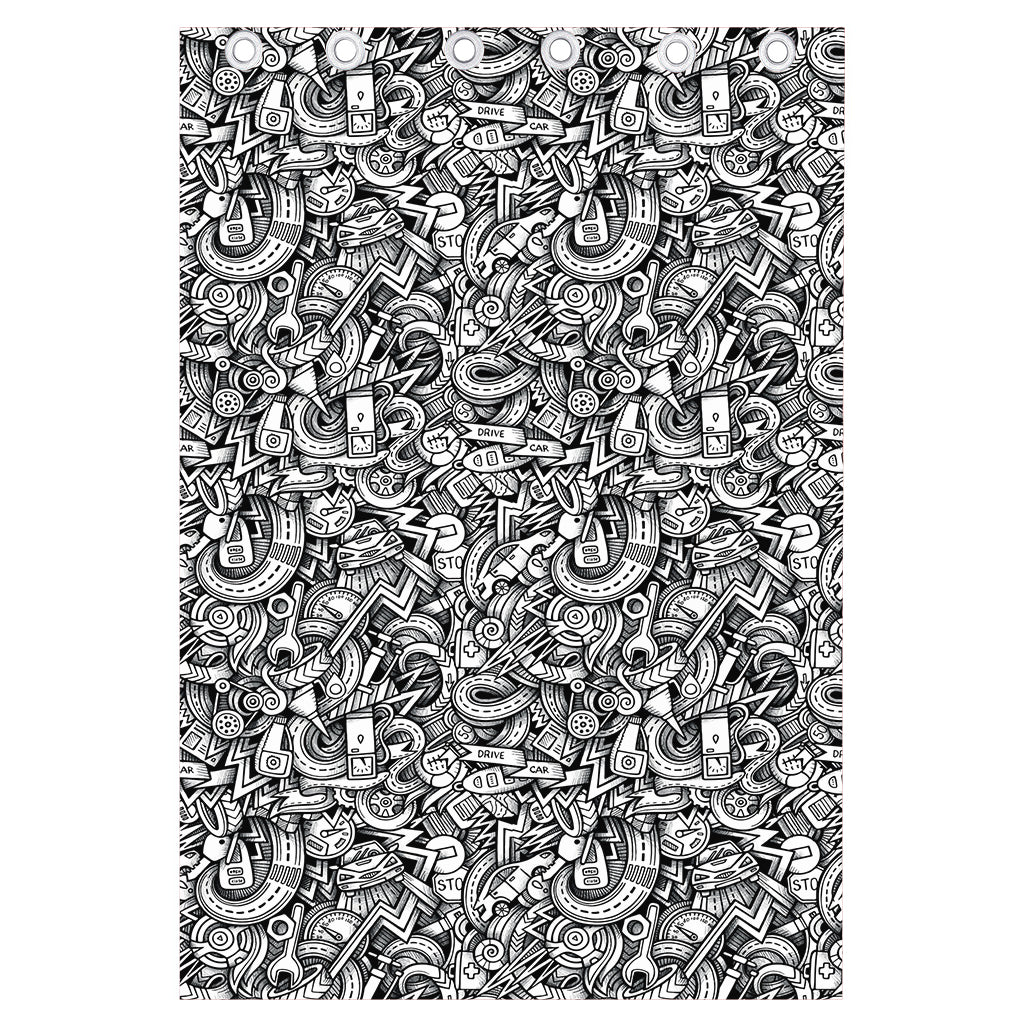Cartoon Mechanic Pattern Print Curtain