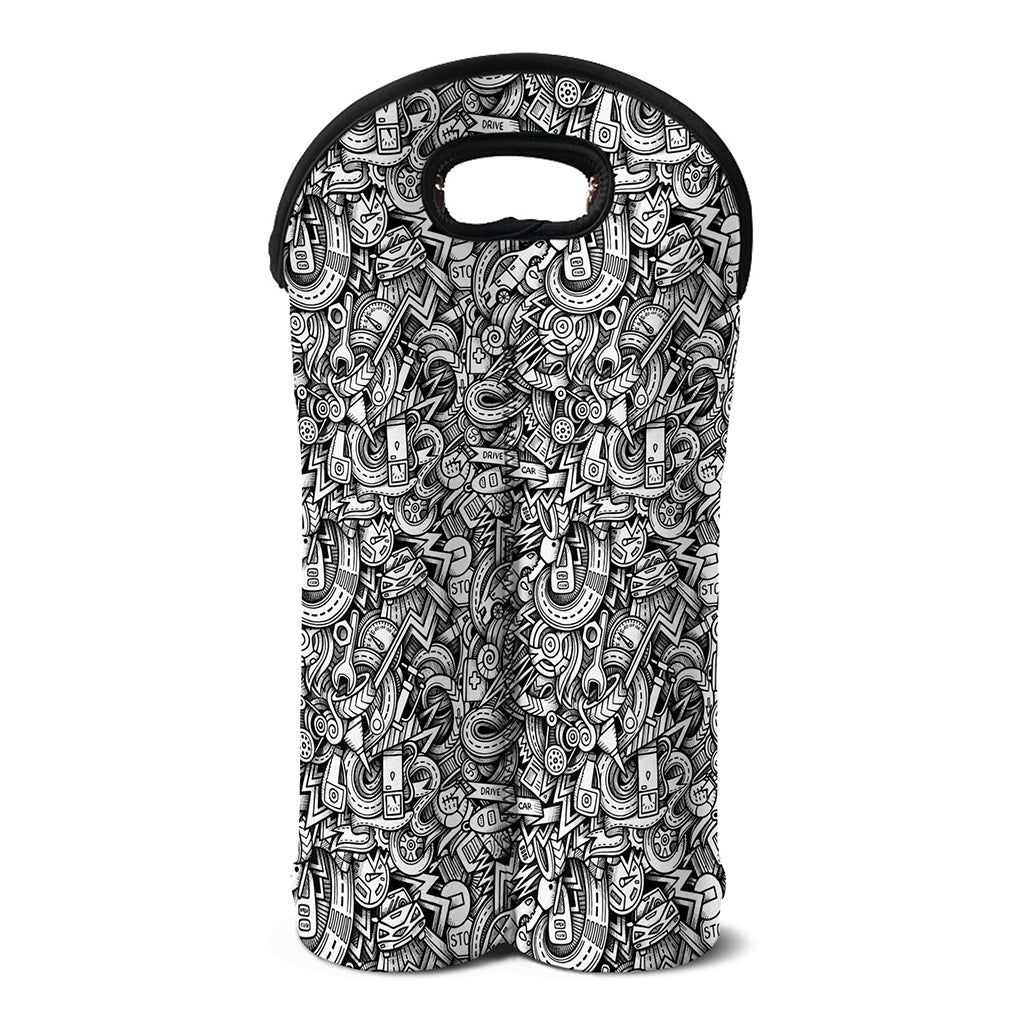 Cartoon Mechanic Pattern Print Double Neoprene Wine Tote