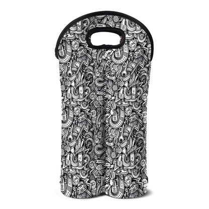 Cartoon Mechanic Pattern Print Double Neoprene Wine Tote