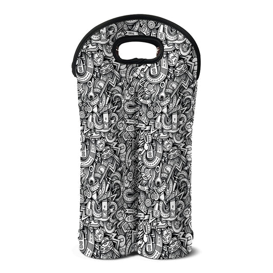 Cartoon Mechanic Pattern Print Double Neoprene Wine Tote