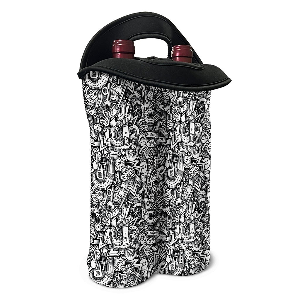 Cartoon Mechanic Pattern Print Double Neoprene Wine Tote