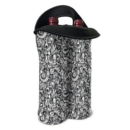 Cartoon Mechanic Pattern Print Double Neoprene Wine Tote