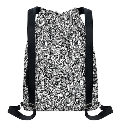 Cartoon Mechanic Pattern Print Drawstring Backpack