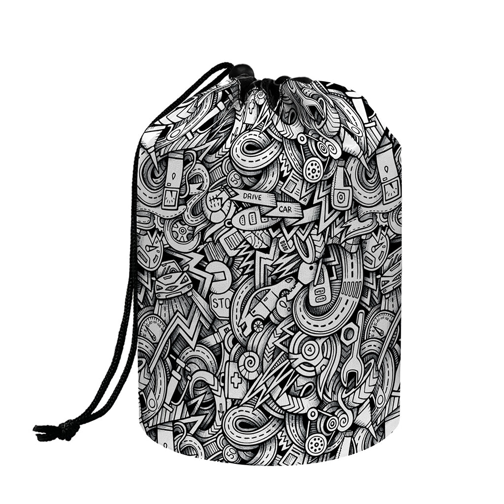 Cartoon Mechanic Pattern Print Drawstring Makeup Bag