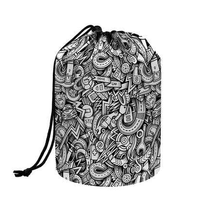 Cartoon Mechanic Pattern Print Drawstring Makeup Bag