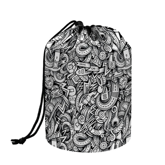 Cartoon Mechanic Pattern Print Drawstring Makeup Bag