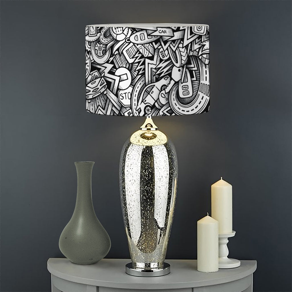 Cartoon Mechanic Pattern Print Drum Lamp Shade