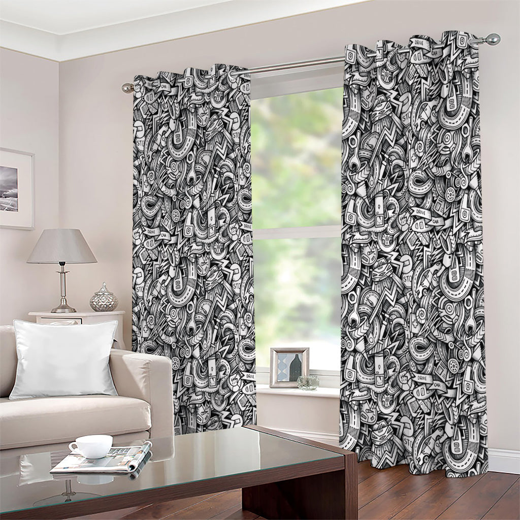 Cartoon Mechanic Pattern Print Extra Wide Grommet Curtains