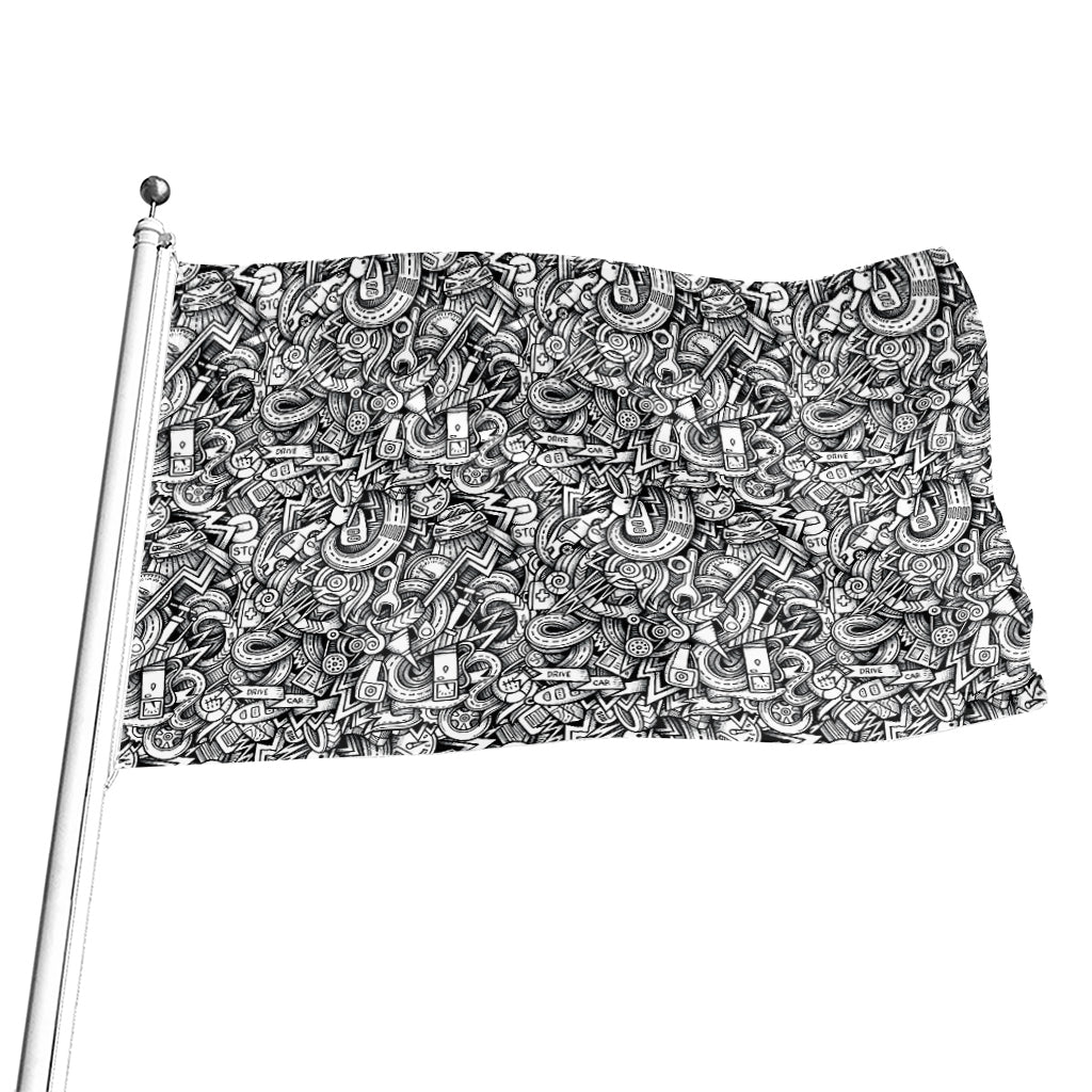 Cartoon Mechanic Pattern Print Flag