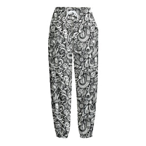 Cartoon Mechanic Pattern Print Fleece Lined Knit Pants