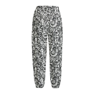 Cartoon Mechanic Pattern Print Fleece Lined Knit Pants