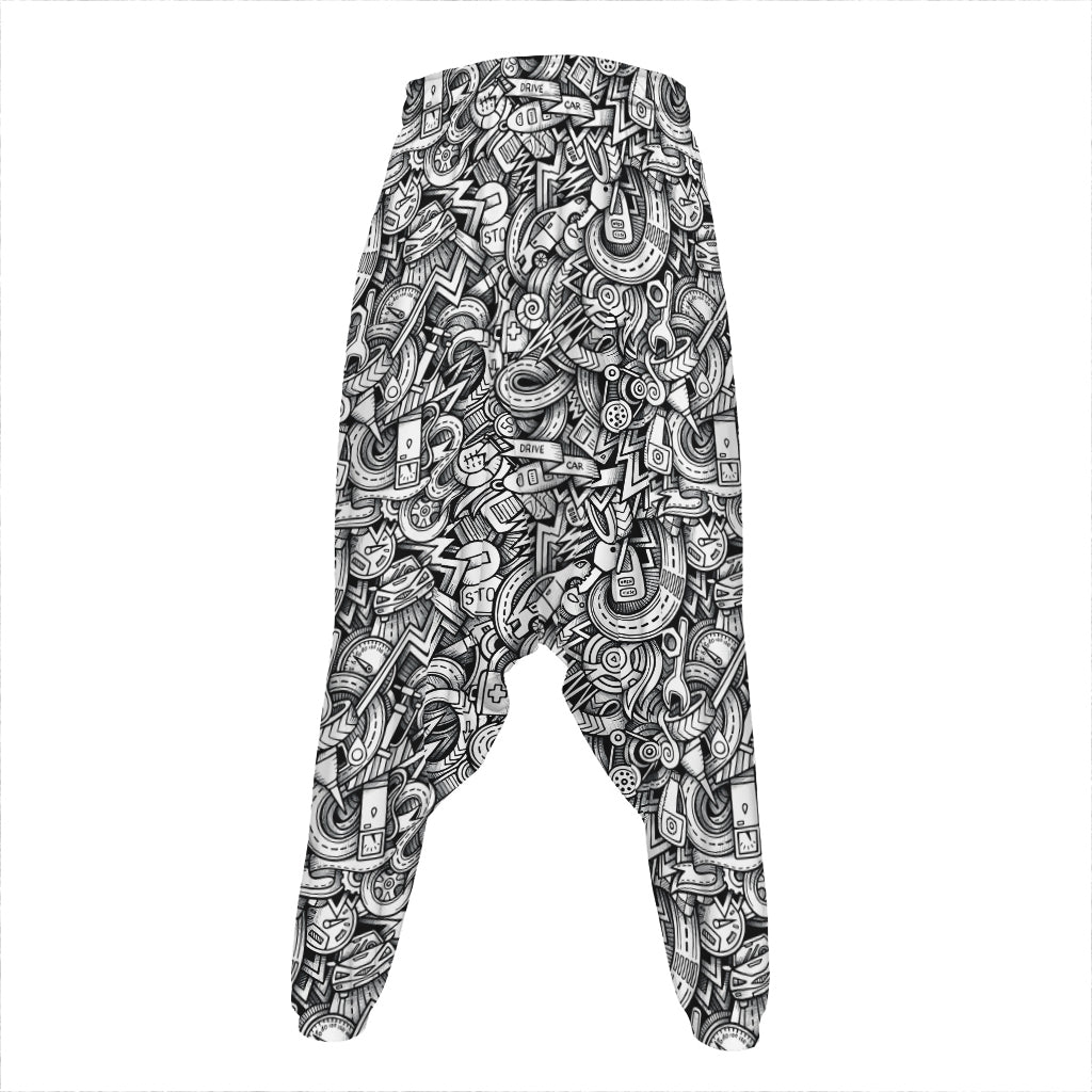 Cartoon Mechanic Pattern Print Hammer Pants