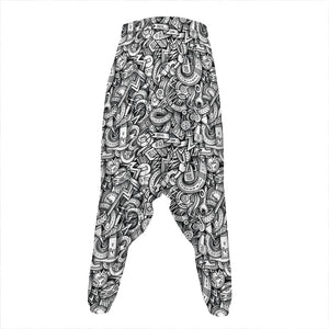 Cartoon Mechanic Pattern Print Hammer Pants