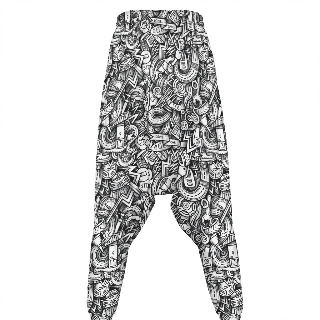 Cartoon Mechanic Pattern Print Hammer Pants