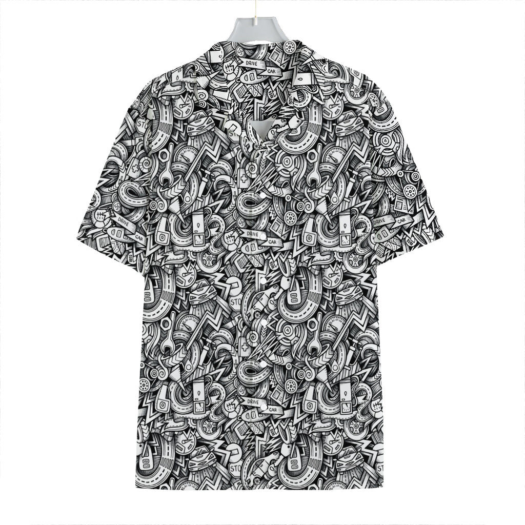 Cartoon Mechanic Pattern Print Hawaiian Shirt