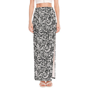 Cartoon Mechanic Pattern Print High Slit Maxi Skirt