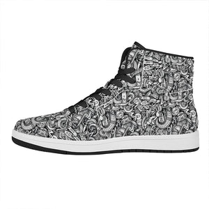 Cartoon Mechanic Pattern Print High Top Leather Sneakers