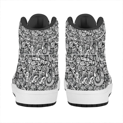 Cartoon Mechanic Pattern Print High Top Leather Sneakers