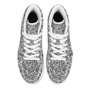 Cartoon Mechanic Pattern Print High Top Leather Sneakers