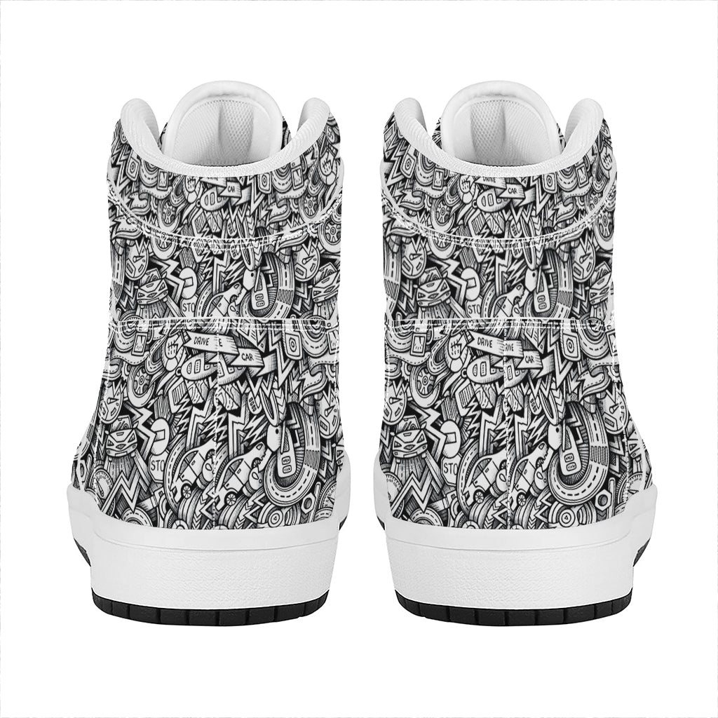 Cartoon Mechanic Pattern Print High Top Leather Sneakers